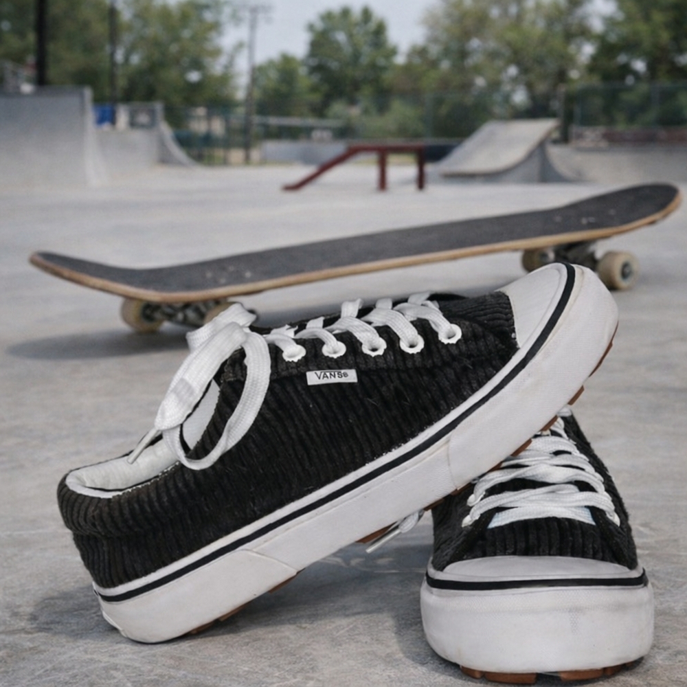 Vans Black and White Corduroy Sneakers